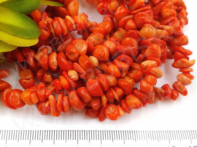 Крошка (галтовка) каменная 152 4-9мм Коралл рыжий натуральный (камни) (нить 43-45см)