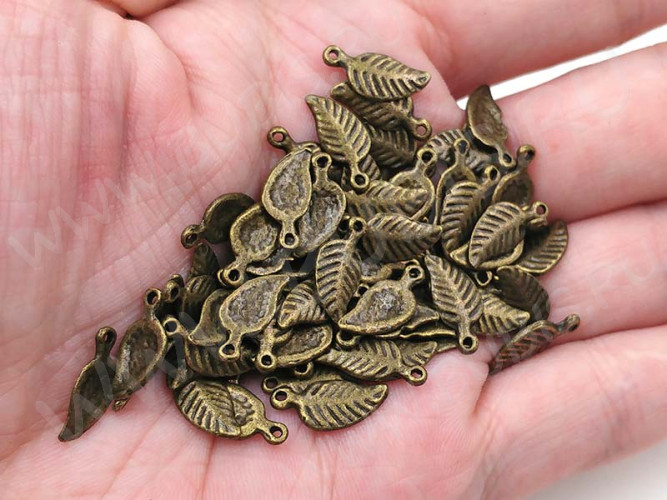 Подвеска Листик 45 маленький 13,5*6,5*1,2мм античная бронза (литьё) (10шт.)