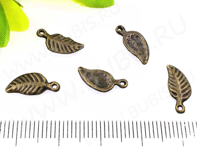Подвеска Листик 45 маленький 13,5*6,5*1,2мм античная бронза (литьё) (10шт.)