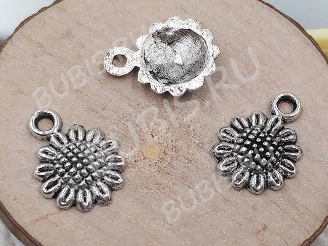 (ОПТ) Подвеска Подсолнух 02 12*9*2мм античное серебро (литьё) (100шт.)