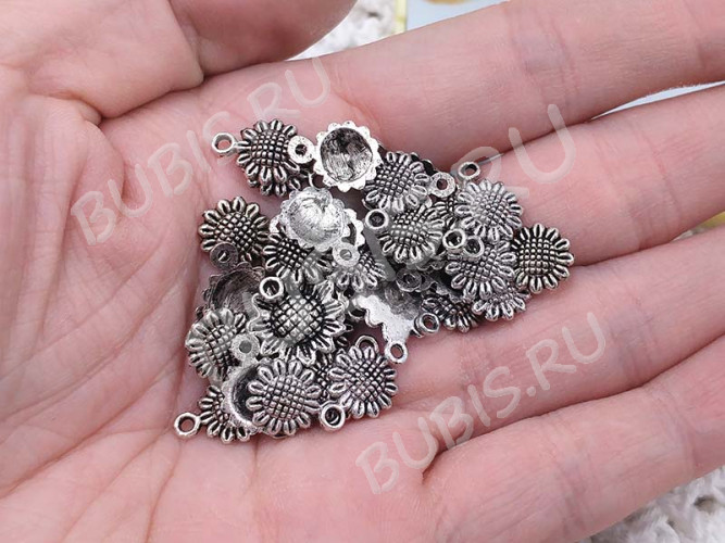 (ОПТ) Подвеска Подсолнух 02 12*9*2мм античное серебро (литьё) (100шт.)