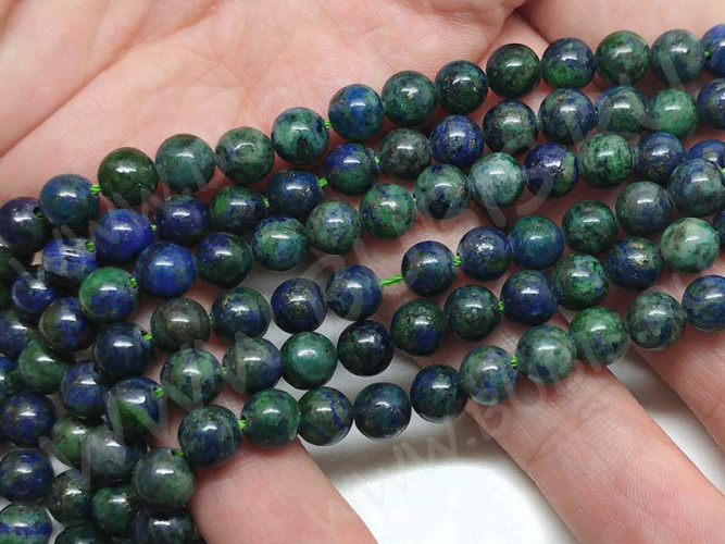 (ОПТ) Бусина округлая 6мм Азурмалахит натуральный (камни) (НИТЬ)