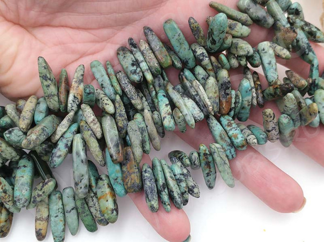 (ОПТ) Бусина каменная Клык 22 13-20мм Бирюза Африканская натуральная (камни) (НИТЬ)