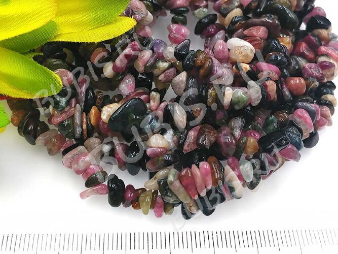 Крошка (галтовка) каменная 209 5-9мм Турмалин натуральный (камни) (нить 40-42см)