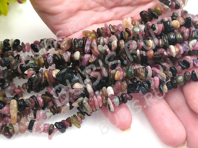 Крошка (галтовка) каменная 209 5-9мм Турмалин натуральный (камни) (нить 40-42см)