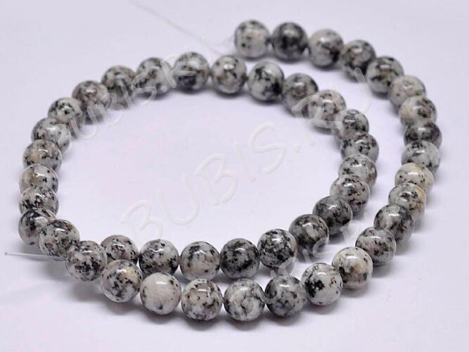 (ОПТ) Бусина округлая 10мм Яшма Далматин тёмная (камни) (НИТЬ)