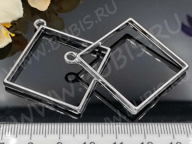 Подвеска Рамка 06 Ромб 48*44*3,6мм цвет платины (литьё)