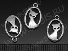 (СКИДКИ!!!) Подвеска Кошка 46 двусторонняя в овале 15*9,5*1,8мм античное серебро (литьё) (10шт.)
