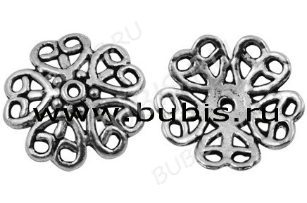 010 Шапочка большая Цветочек 06 18*4мм античное серебро (литьё)