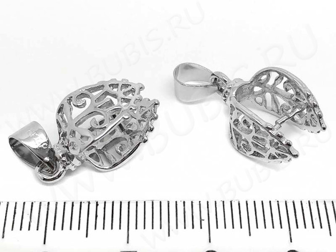 Держатель кулона 024 Листик ажурный 24*10*8,5мм цвет платины (LUX Китай) (Brass)