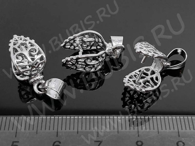 Держатель кулона 024 Листик ажурный 24*10*8,5мм цвет платины (LUX Китай) (Brass)