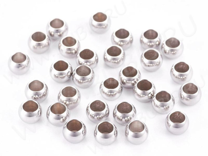 (СКИДКИ!!!) Бусина 162 Шарик Рондель 5*3,5мм цвет платины (Хирургическая сталь) (10шт)