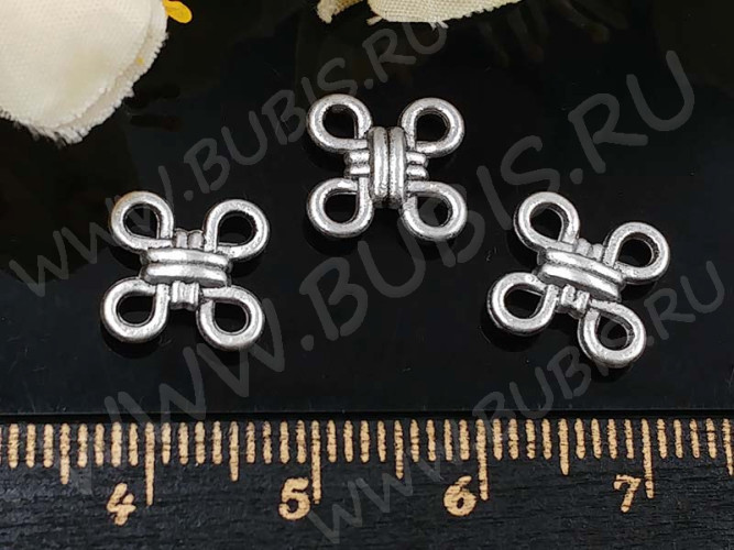 (СКИДКИ!!!) 001 Коннектор Узел двусторонний 10*10*3мм античное серебро (литьё) (10шт.)