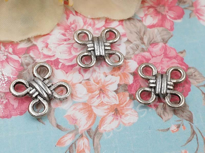 (СКИДКИ!!!) 001 Коннектор Узел двусторонний 10*10*3мм античное серебро (литьё) (10шт.)