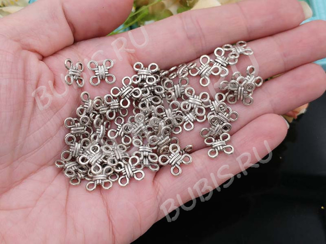 (СКИДКИ!!!) 001 Коннектор Узел двусторонний 10*10*3мм античное серебро (литьё) (10шт.)