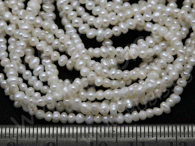 (ОПТ) Бусина Жемчуг 16 пресноводный уплощённый 2-3,5мм натуральный (камни) (нить 35-37см)