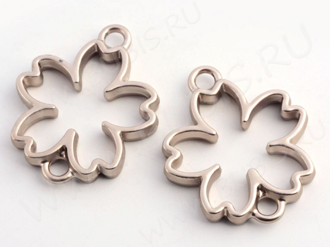 Подвеска Рамка 24 Цветочек Коннектор 29*24*3,5мм матовая тёмно-серебристо-розовая (литьё)