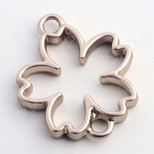 Подвеска Рамка 24 Цветочек Коннектор 29*24*3,5мм матовая тёмно-серебристо-розовая (литьё)