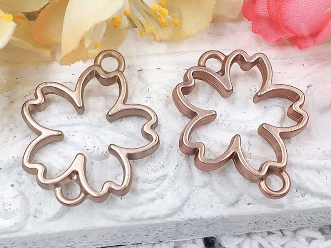 Подвеска Рамка 24 Цветочек Коннектор 29*24*3,5мм матовая тёмно-серебристо-розовая (литьё)