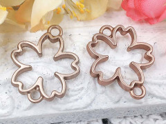 Подвеска Рамка 24 Цветочек Коннектор 29*24*3,5мм матовая тёмно-серебристо-розовая (литьё)