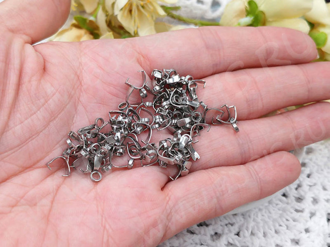 (СКИДКИ!!!) Держатель кулона 079 классический 9*4,5*2,5мм цвет платины (Хирургическая сталь) (10шт)