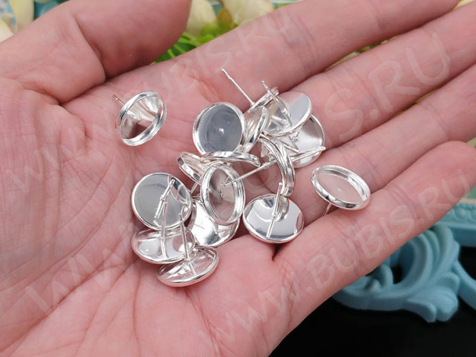 Пуссеты ("гвоздики") №175 (с круглым сеттингом 12мм) 14*13*0,7мм серебристые (Хирургическая сталь) (1 пара)