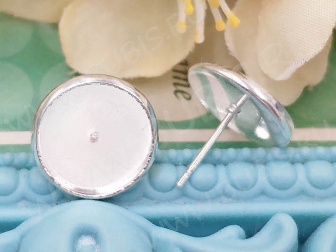 Пуссеты ("гвоздики") №175 (с круглым сеттингом 12мм) 14*13*0,7мм серебристые (Хирургическая сталь) (1 пара)