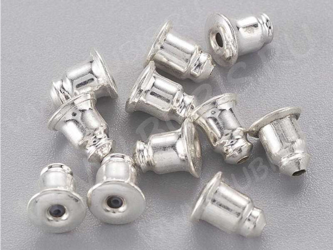 (СКИДКИ!!!) Зажимы для пуссет(гвоздиков) и швенз №06 6*5мм серебритые (Brass) (10 пар)