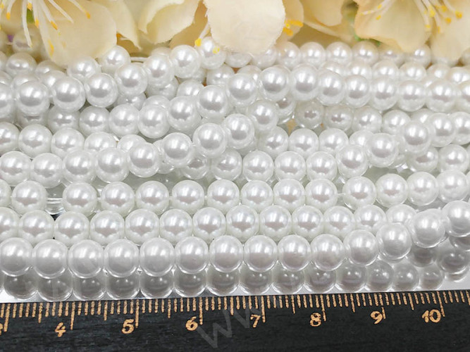 (ОПТ) Бусина "жемчуг" округлая "МАЙОРКА" 4мм белая жемчужная (стекло) (НИТЬ)