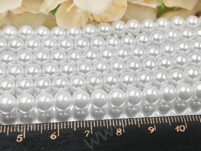 (ОПТ) Бусина "жемчуг" округлая "МАЙОРКА" 4мм белая жемчужная (стекло) (НИТЬ)