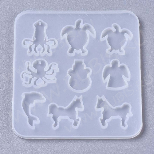 Молд 224 для эпоксидной смолы 90*90*4мм Подвески кулоны существа (силикон)