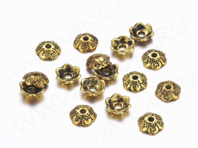 259 Шапочка маленькая с символами 6*6*1,8мм античное золото (литьё) (20шт)