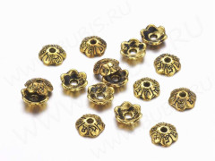 259 Шапочка маленькая с символами 6*6*1,8мм античное золото (литьё) (20шт)