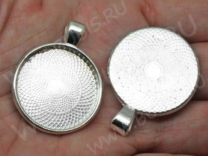 Подвеска-сеттинг Круг 14 с сеттингом 25мм 36,5*28,5*2,8мм серебристый (литье)