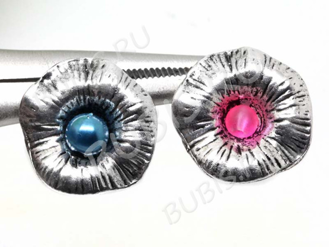 Пуссеты ("гвоздики") №135 цветочек 19,5*19,5*14мм античное серебро (литьё) (1 пара)