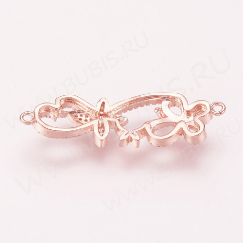 372 Коннектор Бабочки с инкрустацией 38*12*4мм розовое золото и прозрачный (Milano LUX) (Brass и фианит)