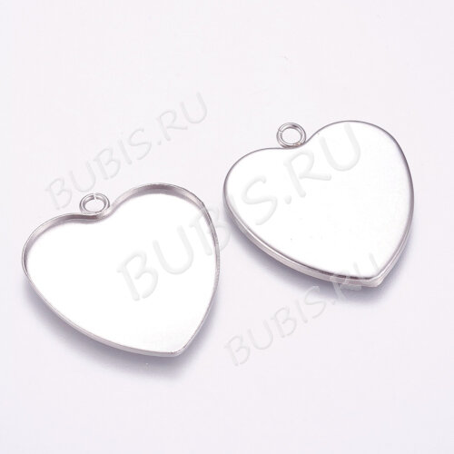 Подвеска-сеттинг Сердечко (сеттинг 30*30мм) 33*31*2мм цвет платины (Хирургическая сталь)