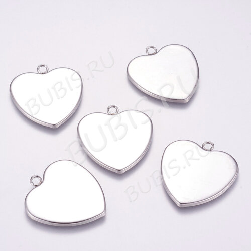 Подвеска-сеттинг Сердечко (сеттинг 30*30мм) 33*31*2мм цвет платины (Хирургическая сталь)