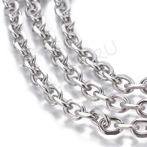 Цепочка S65 Якорная гранёная 8*6*1,5мм цвет платины (Хирургическая сталь) (50см)