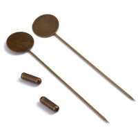 Основа (заготовка) для броши №135 Шляпная булавка с площадкой круг 15мм и заглушкой 77*15*1мм античная бронза (Brass)