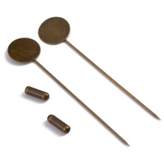 Основа (заготовка) для броши №135 Шляпная булавка с площадкой круг 15мм и заглушкой 77*15*1мм античная бронза (Brass)