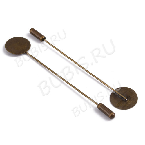 Основа (заготовка) для броши №135 Шляпная булавка с площадкой круг 15мм и заглушкой 77*15*1мм античная бронза (Brass)