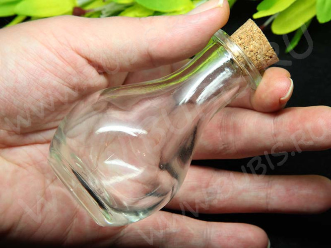 Бутылочка 56 с пробкой большая 88*49*49мм прозрачная (стекло)