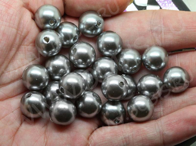 Бусина Округлая 33 "Жемчуг" 12мм серый стальной (акрил) (10шт)