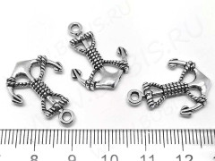 Подвеска Якорь 18 3D с канатом 25*18*3мм античное серебро (литьё)