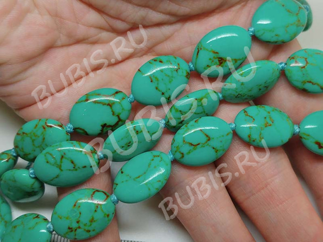 Бусина каменная Овал 45 18*13*6мм Говлит бирюзовый пресс. (камни)