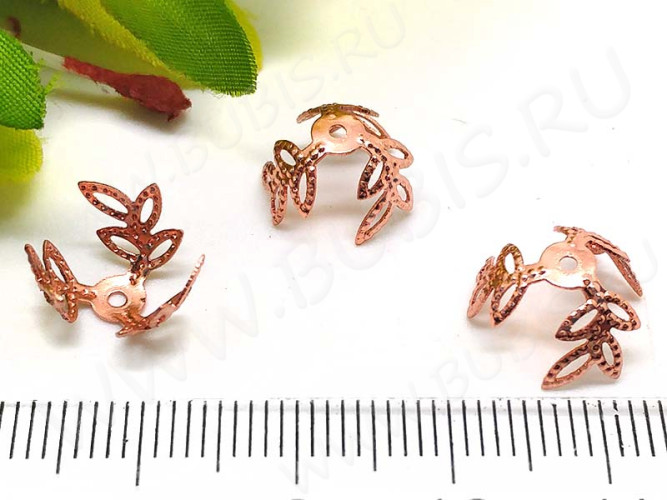 (СКИДКИ!!!) Шапочка тонкая 061 ажурная Ветки 10*10*6,5мм розовое золото (Brass) (10шт.)