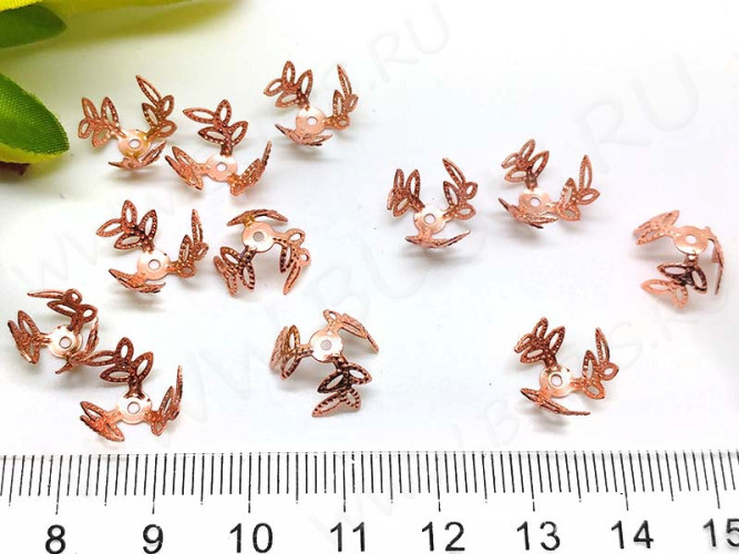 (СКИДКИ!!!) Шапочка тонкая 061 ажурная Ветки 10*10*6,5мм розовое золото (Brass) (10шт.)