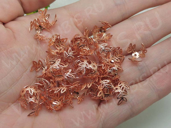 (СКИДКИ!!!) Шапочка тонкая 061 ажурная Ветки 10*10*6,5мм розовое золото (Brass) (10шт.)