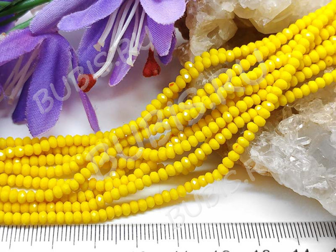 Бусина кристалл гранёный абакус 3*3*2мм жёлтый непрозрачный (имитация Сваровски) (50шт.)